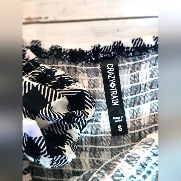 Crazy Train Black & White Plaid Checkered High Low Flutter Sleeve Stretchy Dress - Picture 13 of 14